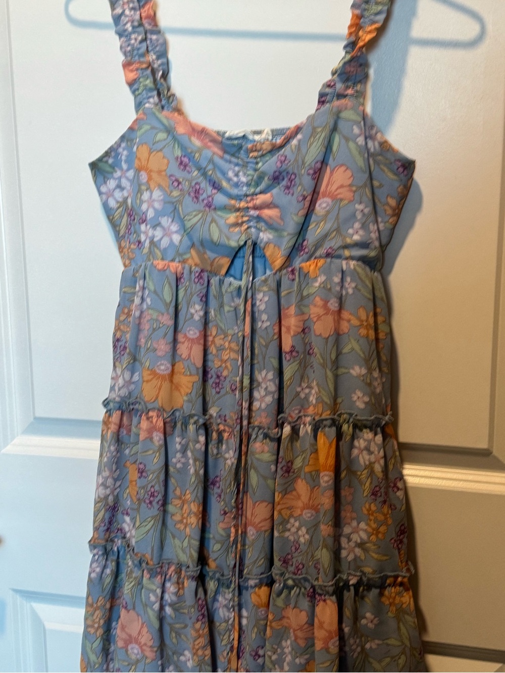 Womans Floral Tiered Sundress - Blue with Flowers
